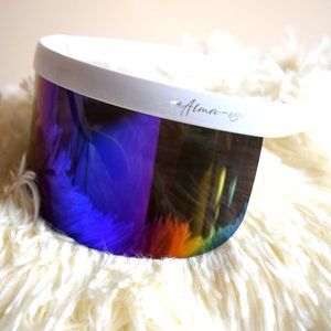 Purple/Blue Mirror Lens White Frame Fashion Sunglasses